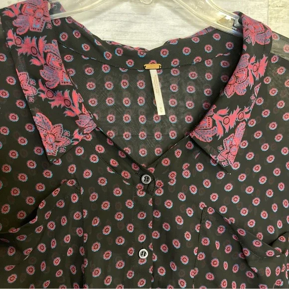 Free People Sheer Boho Button Down Blouse Size Medium - Picture 4 of 12